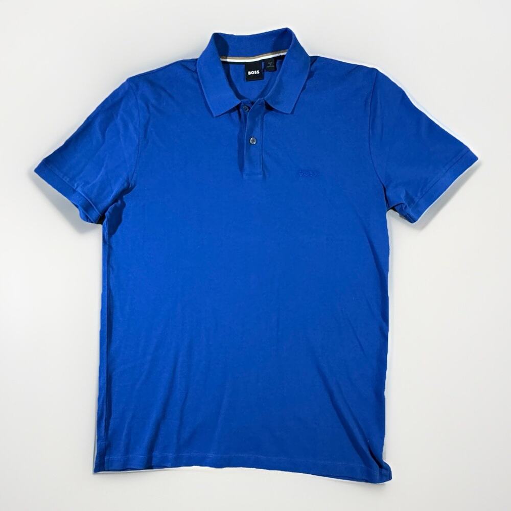 BOSS Mens Blue Short Sleeve Polo Shirt Size Large